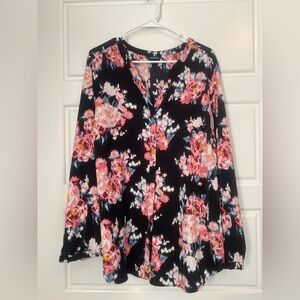 Black and Pink Floral Button Down Torrid